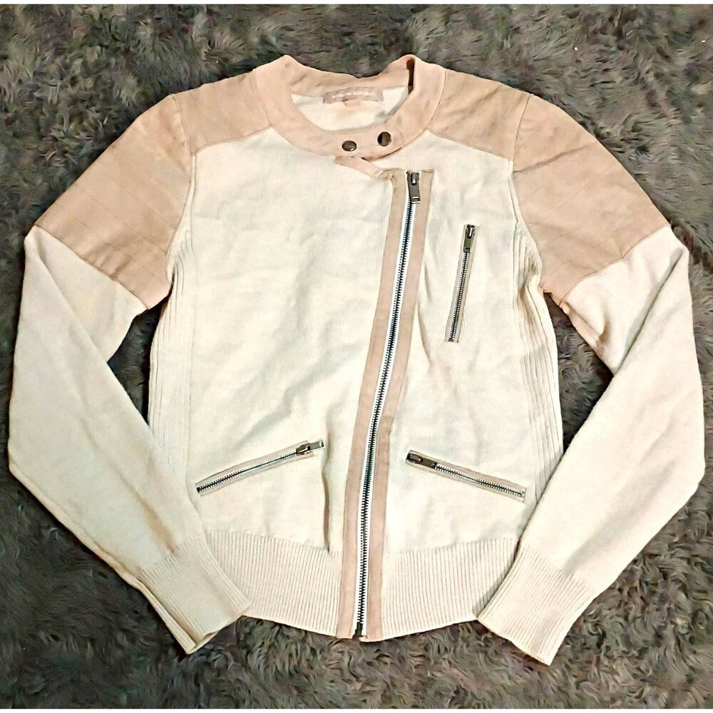 Banana Republic Women's Beige/Cream Solid Zip Front Cotton Short Jacket Size S